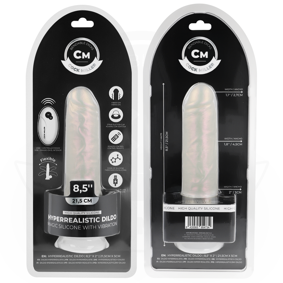 COCK MILLER - DILDO COM VENTOSA, LUZES E VIBRAÇÃO COM CONTROLE REMOTO BRANCO 21,5 CM