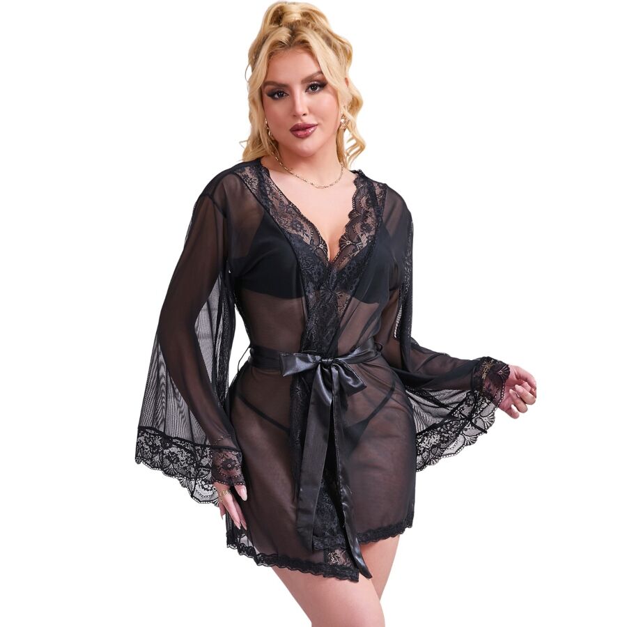 SUBBLIME - ROBE DE TECIDO TRANSPARENTE COM DETALHE DE RENDA PRETO S/M