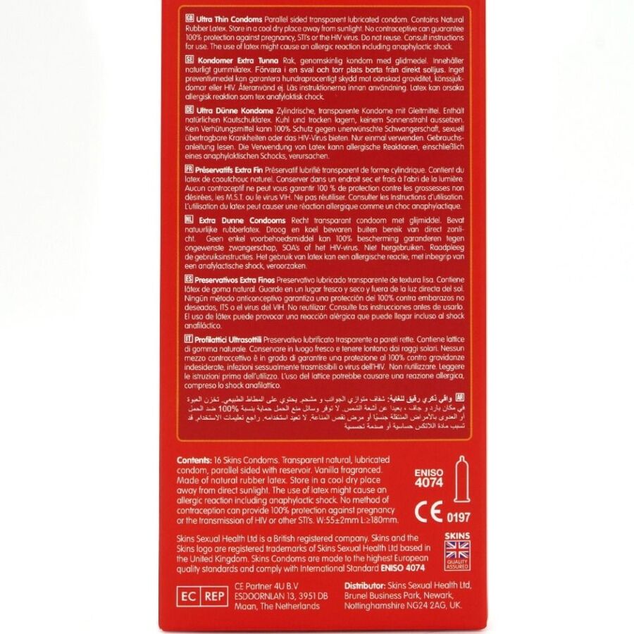 SKINS - PRESERVATIVOS ULTRA FINOS PREMIUM PACOTE COM 16