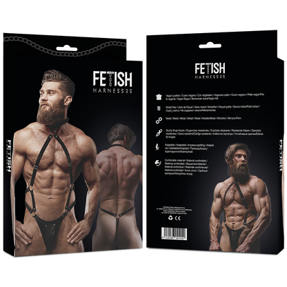 FETISH SUBMISSIVE ATTITUDE - ARNÊS DE COURO ECOLÓGICO MASCULINO COM TIRAS JOGADORAS