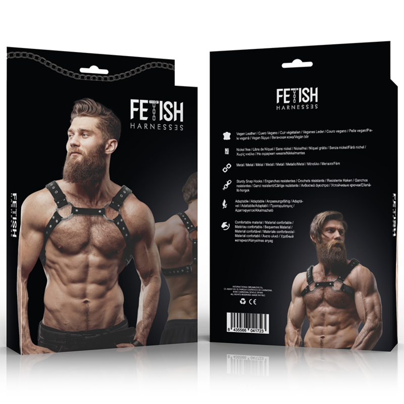 FETISH SUBMISSIVE ATTITUDE - ARNÊS DE PEITORAL DE COURO ECOLÓGICO MASCULINO COM TACHAS