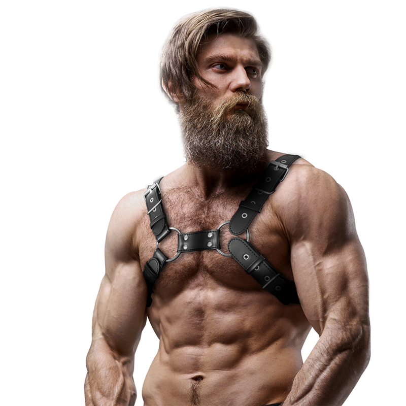 FETISH SUBMISSIVE ATTITUDE - ARNÊS DE BULLDOG DE PEITO DE COURO ECOLÓGICO AJUSTVEL PARA HOMENS