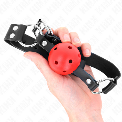 KINK - BOLA RESPIRÁVEL 4 CM MORDAÇA COM REBITE DUPLO VERMELHO 62,5 x 2,5 CM AJUSTÁVEL 42-58 CM