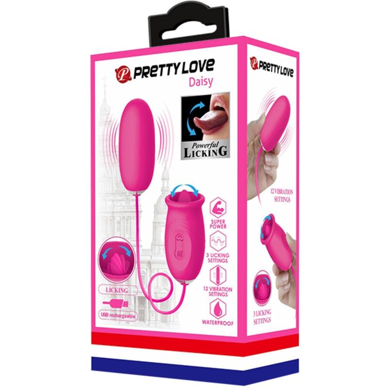 PRETTY LOVE - OVO VIBRADOR DAISY + LÍNGUA ESTIMULANTE DE CLITÓRIS ROSA