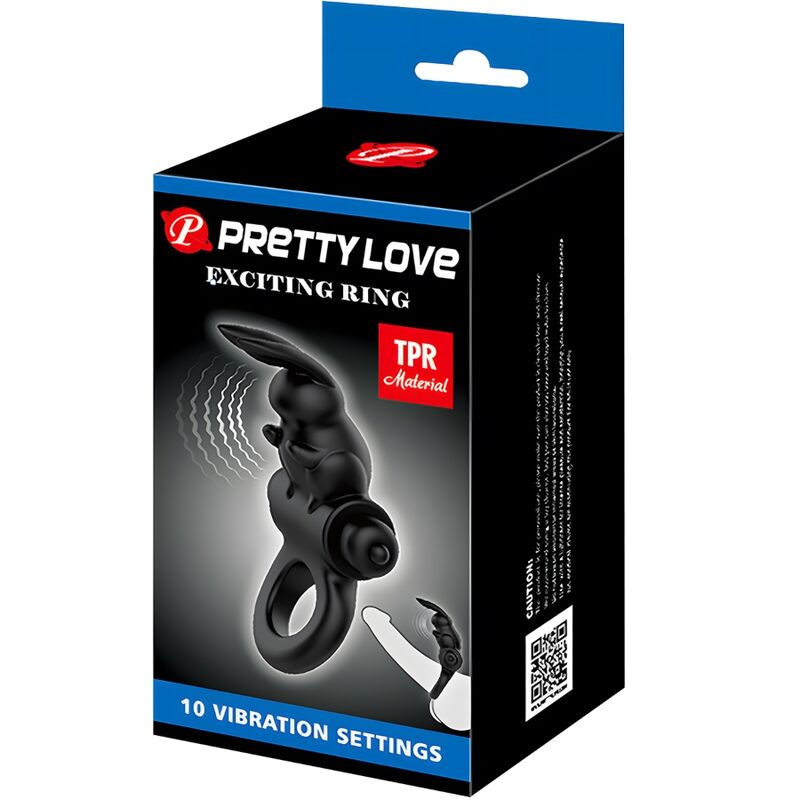 PRETTY LOVE - ANEL VIBRADOR COELHO ANEL EXCITANTE 10 VIBRAÇÕES PRETO