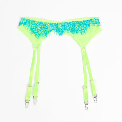 SUBBLIME - 955328 CONJUNTO DE SUTIÃ COM RENDA E LINHAS DE LIGA VERDE E AZUL L/XL