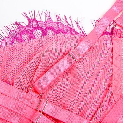 SUBBLIME - 955359 CONJUNTO DE SUTIÃ COM RENDA E LIGAS ROSA E ROXO S/M