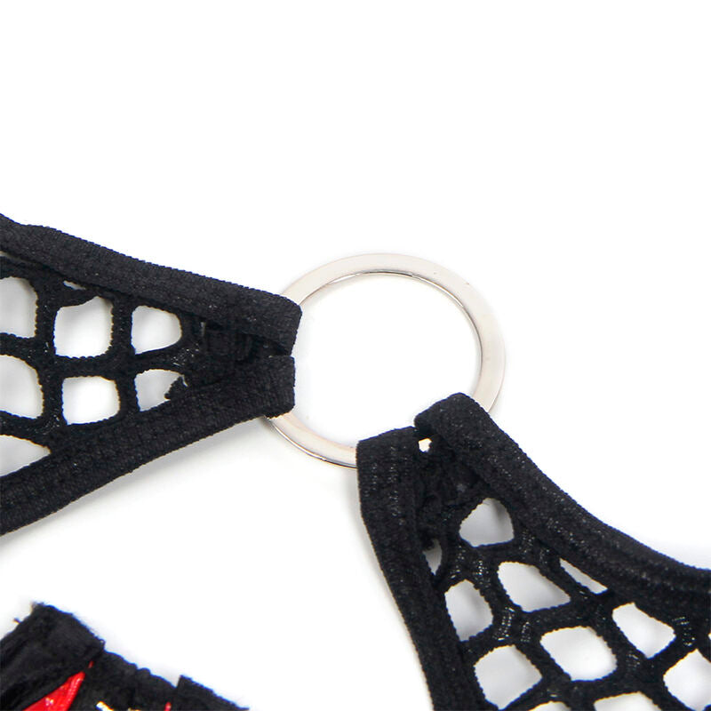 SUBBLIME - 955533 CONJUNTO DE SUTIÃ DE COURO VERMELHO COM ZÍPER DE MALHA S/M