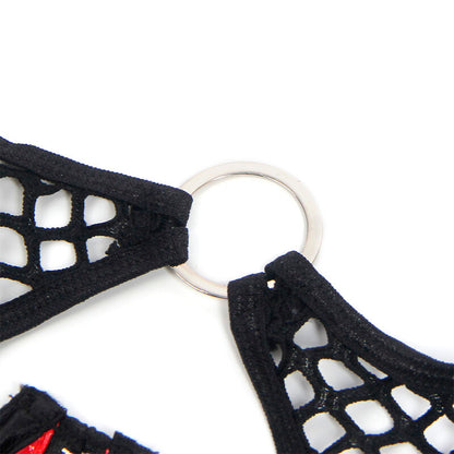 SUBBLIME - 955533 CONJUNTO DE SUTIÃ DE COURO VERMELHO COM ZÍPER DE MALHA S/M