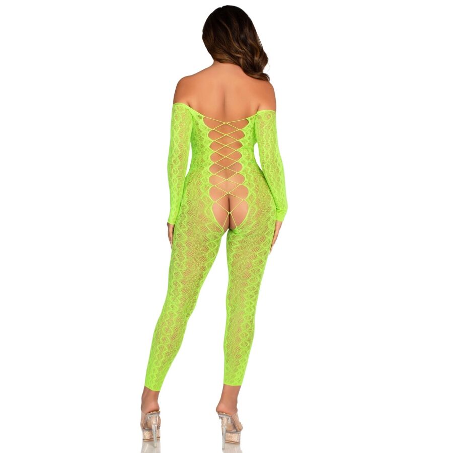 LEG AVENUE - BODYSTOCKING SEM BASE EXÓTICO RENDA DE COBRA VERDE NEON