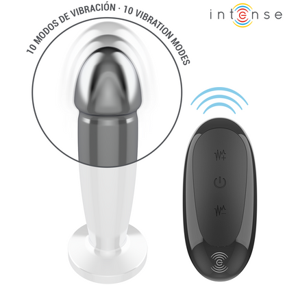 INTENSE - PLUG ANAL 10 VIBRAÇÕES DILDO DE METAL COM CONTROLE REMOTO M