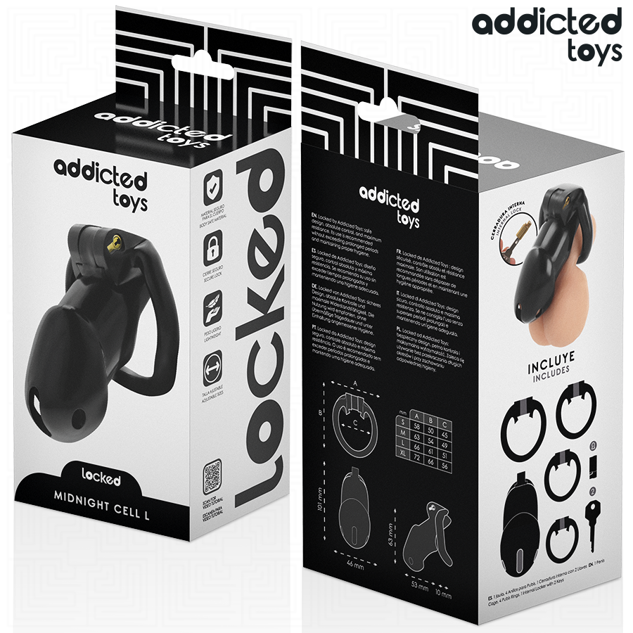 ADDICTED TOYS LOCKED - GAIOLA PENIANA MINDNIGHT CELL, TAMANHO L