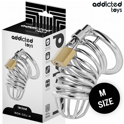 ADDICTED TOYS LOCKED - GAIOLA DE PÊNIS DE METAL COM CÉLULA DE FERRO TAMANHO M