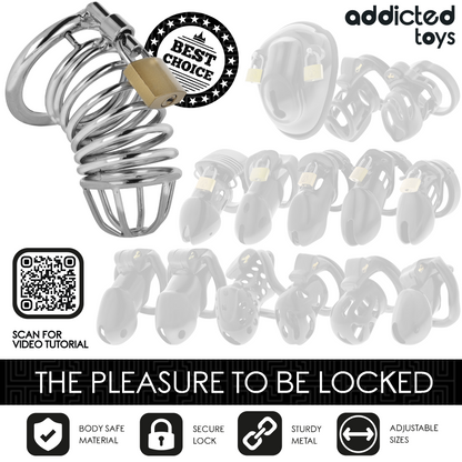 ADDICTED TOYS LOCKED - GAIOLA DE PÊNIS DE METAL COM CÉLULA DE FERRO 4 CM TAMANHO S
