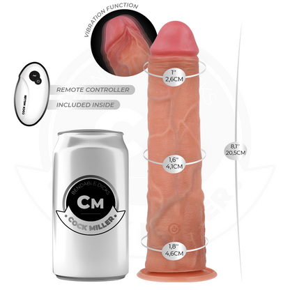 COCK MILLER - DILDO REALISTA COM VENTOSA E CONTROLE REMOTO VIBRAÇÃO 20,5 CM