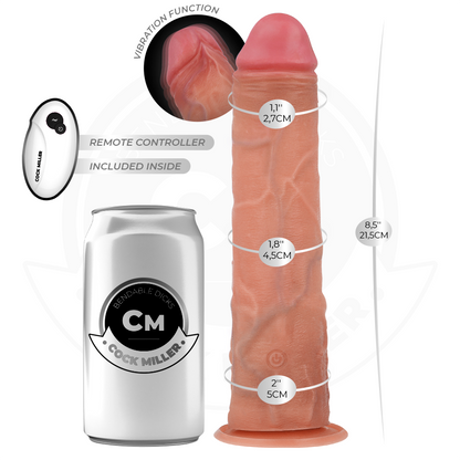 COCK MILLER - DILDO REALISTA COM VENTOSA E VIBRAÇÃO COM CONTROLE REMOTO 21,5 CM