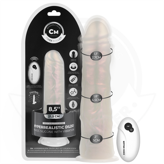 COCK MILLER - DILDO COM VENTOSA, LUZES E VIBRAÇÃO COM CONTROLE REMOTO BRANCO 21,5 CM