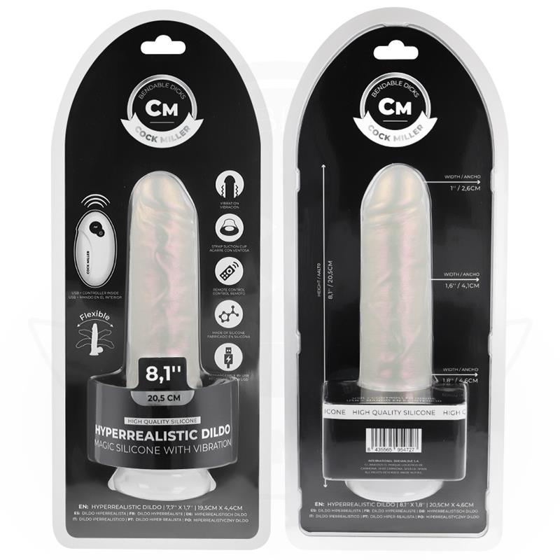 COCK MILLER - DILDO COM VENTOSA, LUZES E VIBRAÇÃO COM CONTROLE REMOTO BRANCO 20,5 CM