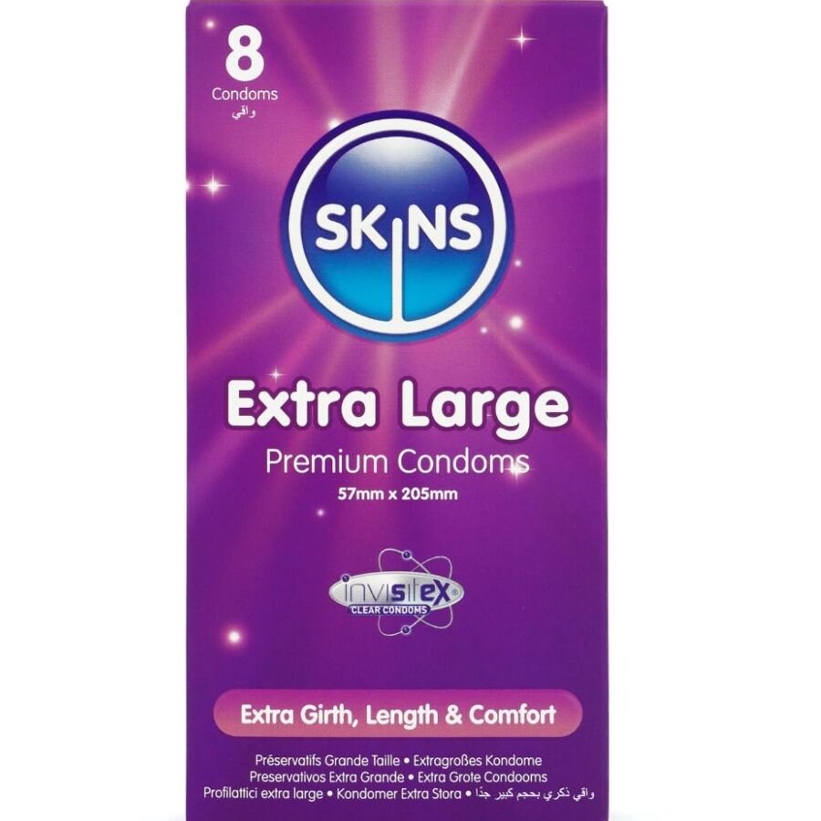 SKINS - PRESERVATIVOS EXTRA GRANDE PREMIUM PACOTE COM 8