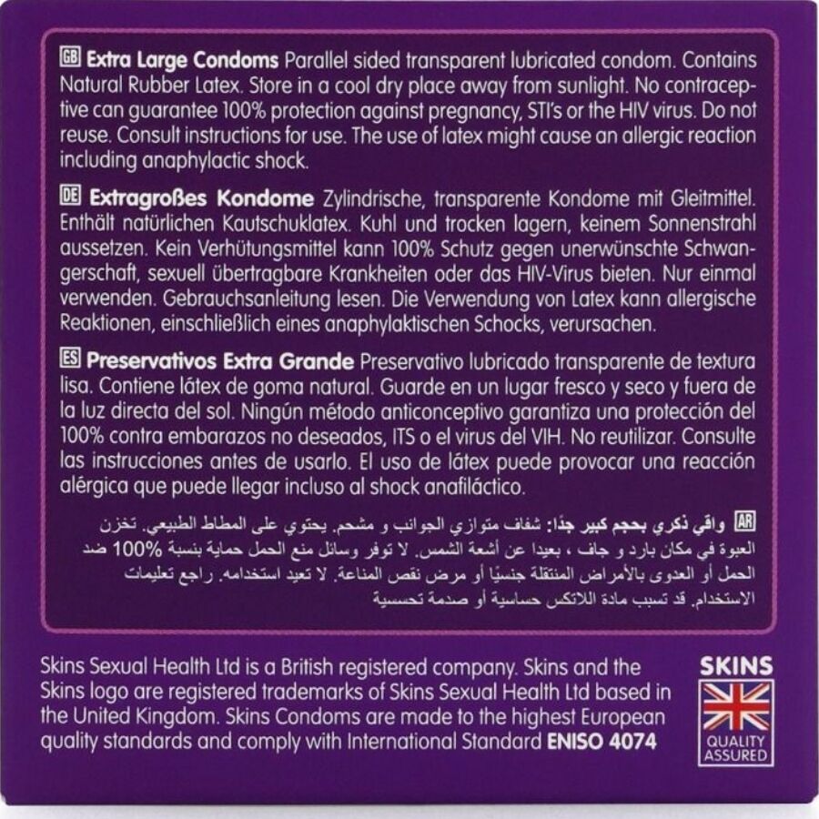 SKINS - PRESERVATIVOS EXTRA GRANDE PREMIUM PACOTE 4