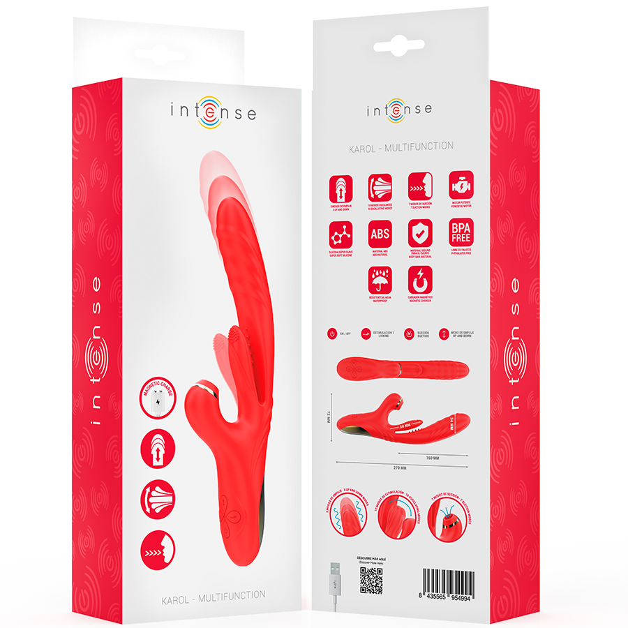 INTENSE - VIBRADOR MULTIFUNCIONAL KAROL THRUST & STIMULATION & ONDAS ESTIMULANTES VERMELHO
