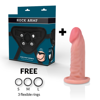 ROCKARMY - ARNÊS + DILDO REALÍSTICO TIGRE DE DUAL DENSIDADE 14 CM -O- 4.46 CM